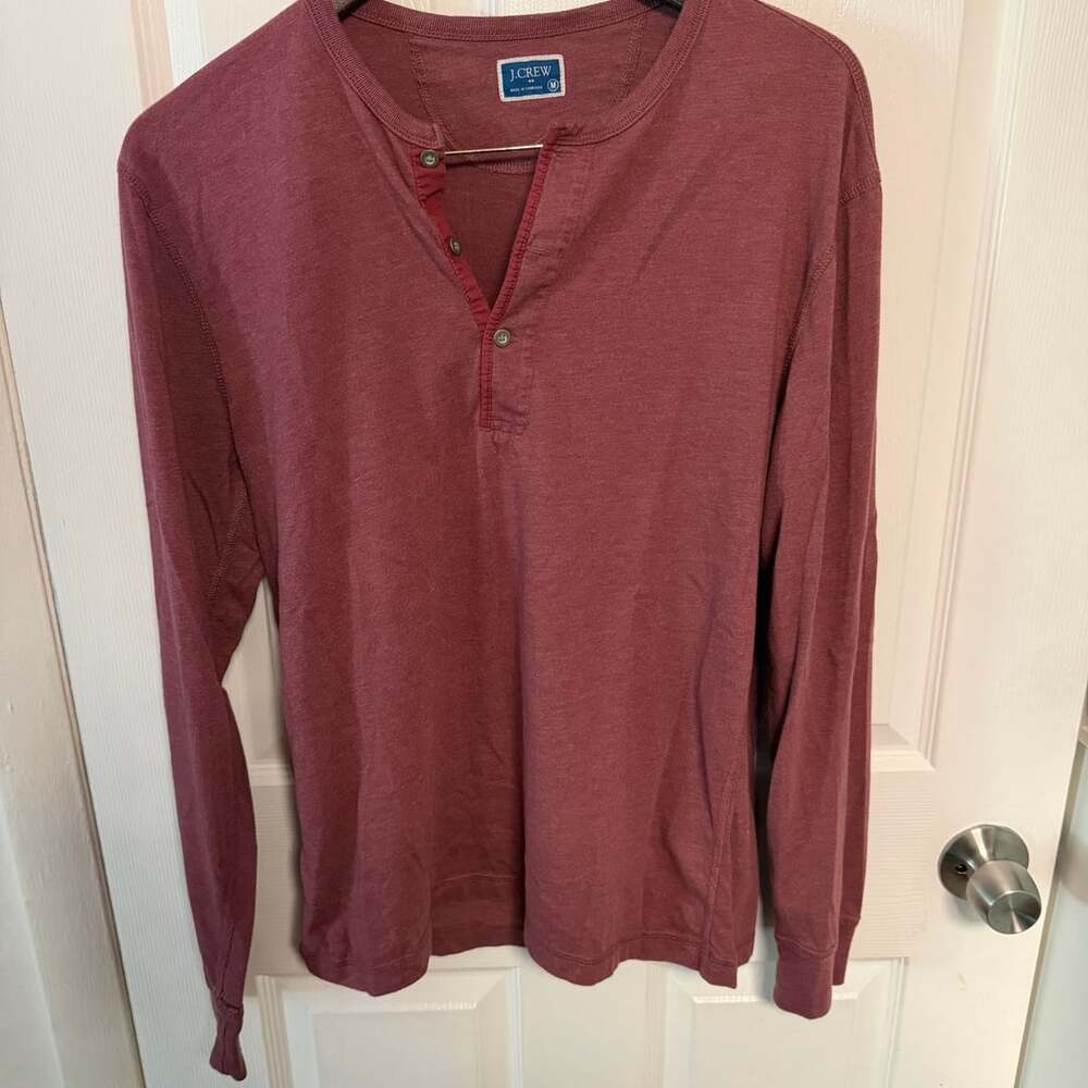 J.Crew Men's Maroon Slub Long Sleeve Henley Shirt Size M